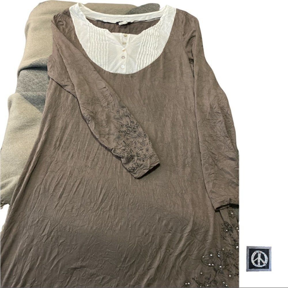 $5$ add on item- Venus crinkle cotton bib lounge dress. size medium - Picture 6 of 11